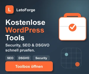 Sidebar-Banner für die LetoToolbox mit kostenlosen WordPress Tools für Security, SEO und DSGVO