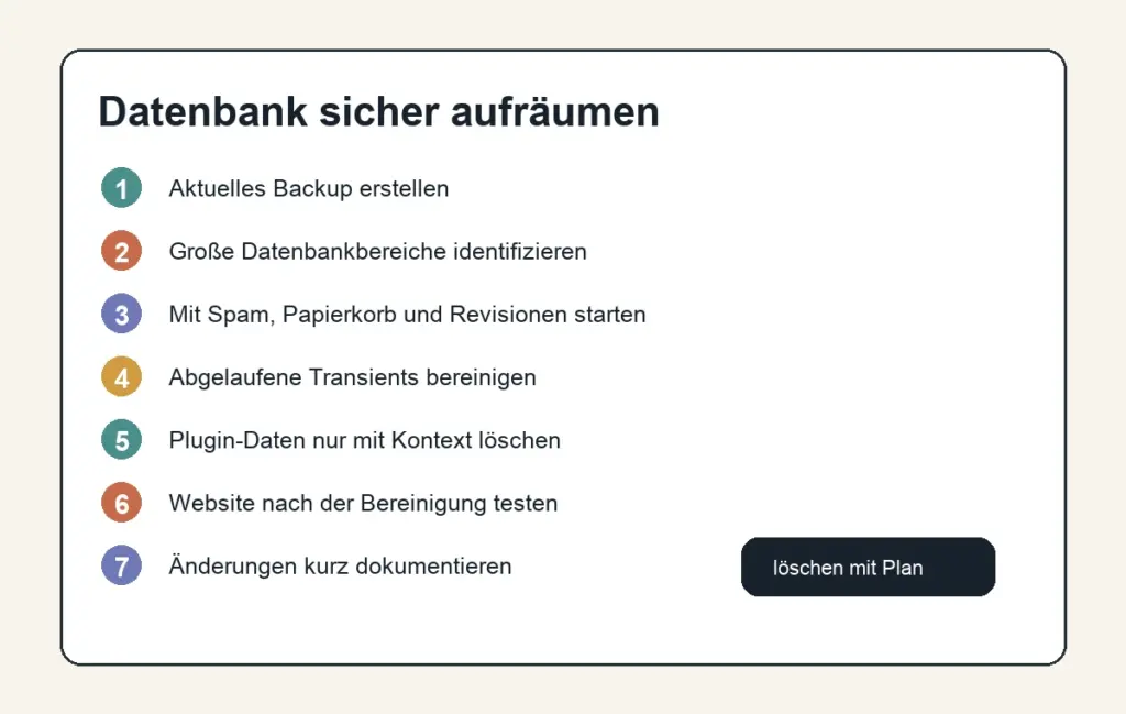 Checkliste für das sichere Aufräumen einer WordPress-Datenbank